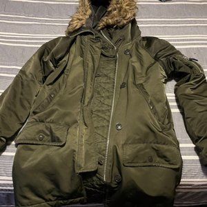 GAP Fur lined Coat Size XS Olive Green